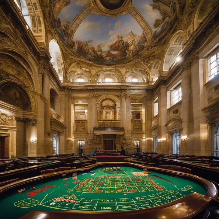 Italian officials reviewing online gambling license applications in a meeting room.