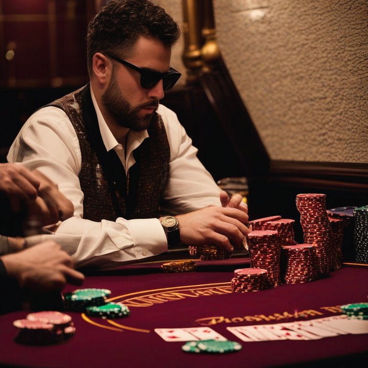 Mike Matusow at WSOP tournament table with chips and cards.