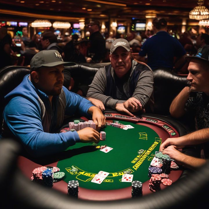 Poker player making intense call at WSOP Main Event table.