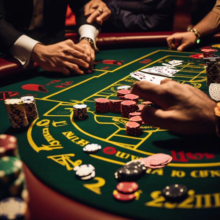 Poker player making strategic move with short stack of chips.